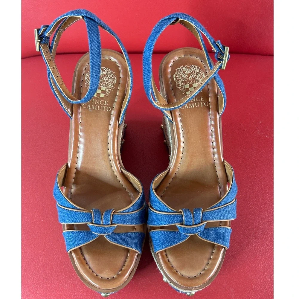 Vince Camuto Women's Denim Espadrille Wedge Sandals Studded Platform Poula 7.5 - Picture 3 of 12